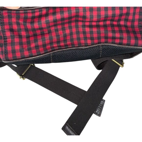 Fossil Plaid Backpack Red Tartan Canvas Bag Leather Trim Travel Work School - Picture 4 of 9